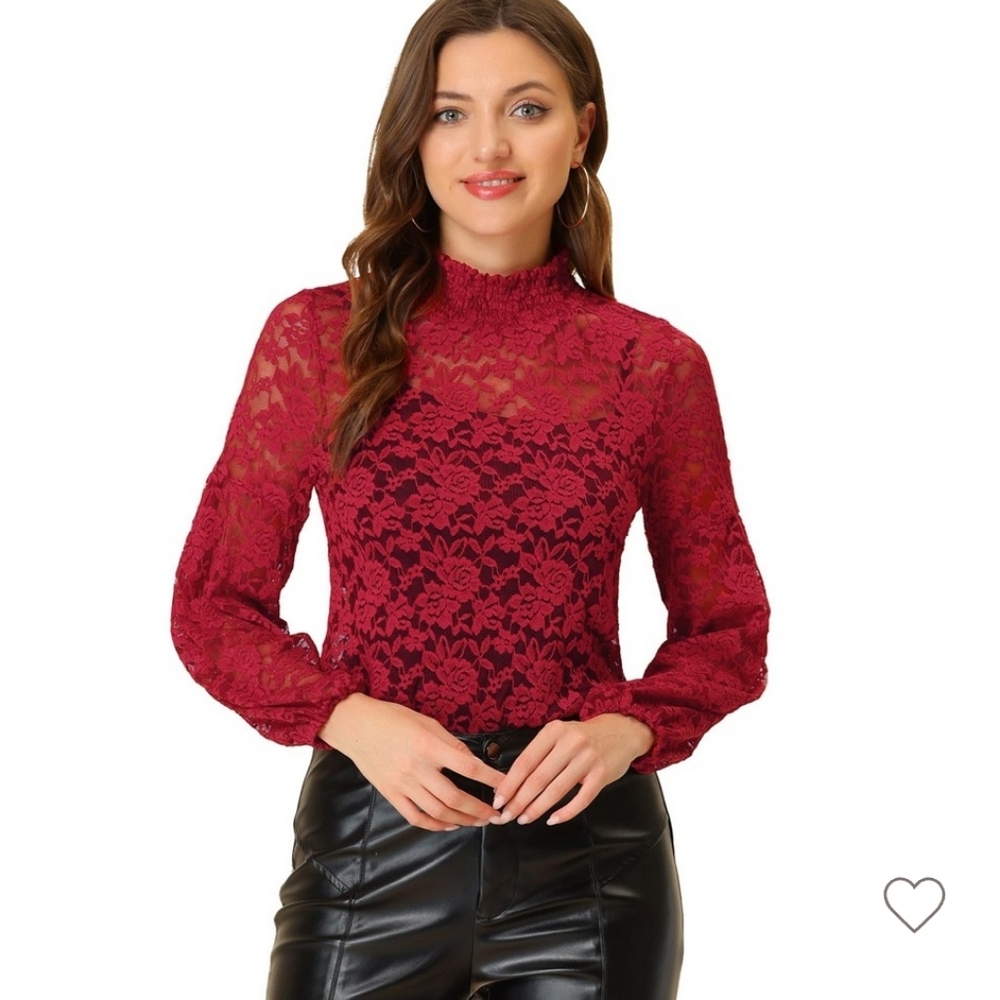 NWT Jolie & Joy 3X Red Lace Mock Neck Bodysuit AR-2348